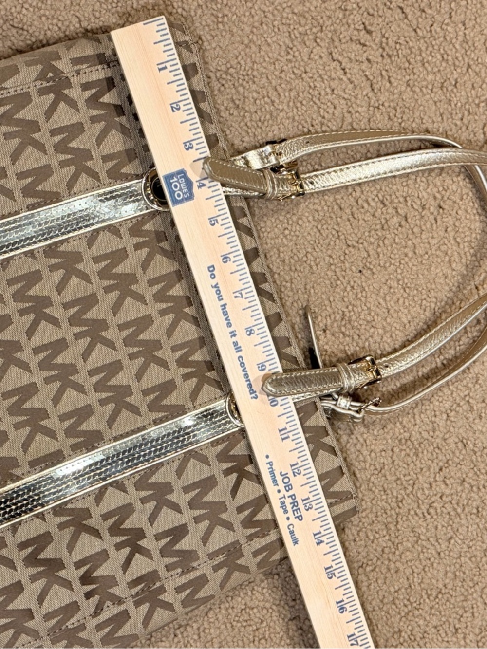 Michael Kors Monogram Sequin Stripe Tote Bag - Gold/Tan - Picture 14 of 15
